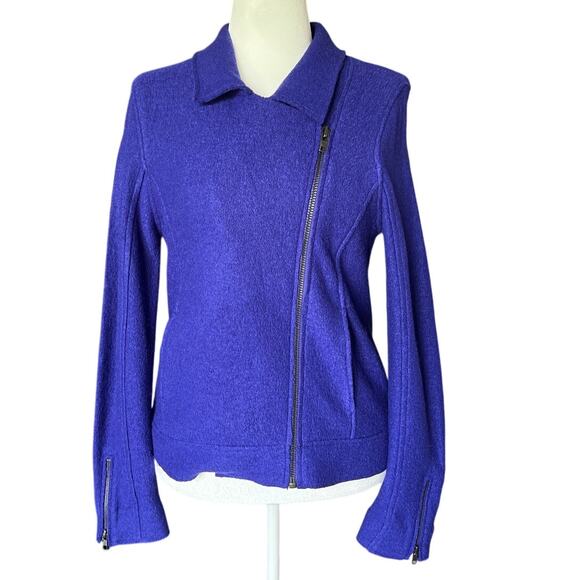 Tahari Wool Blend Moto Sweater Jacket Women's Size M Preppy Career Asymmetrical - Picture 1 of 8